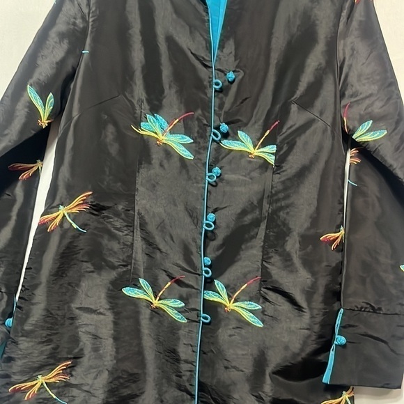 LA CERA ASIAN STYLE JACKET SATIN, DRAGON FLY EMBROIDERED BLACK, SIZE M - Picture 4 of 11